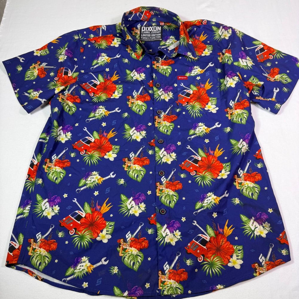 Dixxon Flannel Co Snap-On Shirt L Blue Tropical Hula Girl Ltd Edition